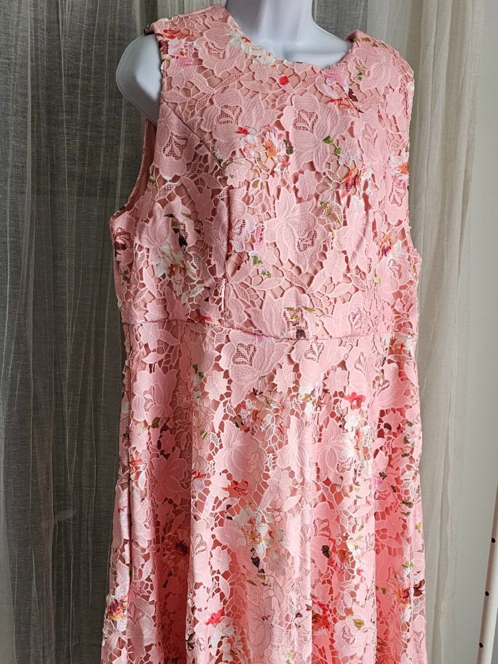 Women's Sleeveless Floral  Elegant Romantic Lace Midi Dress Pink Size 2XL NEW